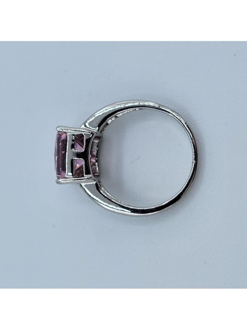 Pink Crystal Ring In Silvertone Setting #1675 - Picture 5 of 9